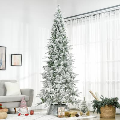 HOMCOM 9' Unlit Snow Flocked Pine Artificial Christmas Tree with Realistic Branches and 1159 Tips, Green - 8.85 ft
