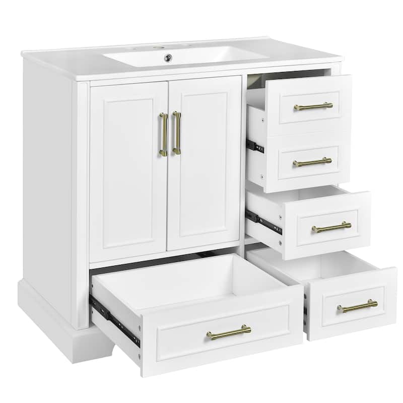 Bathroom Vanity with Resin Sink, Bathroom Vanity Set with 4 Drawers, Bathroom Storage Cabinet with 2 Soft Close Doors
