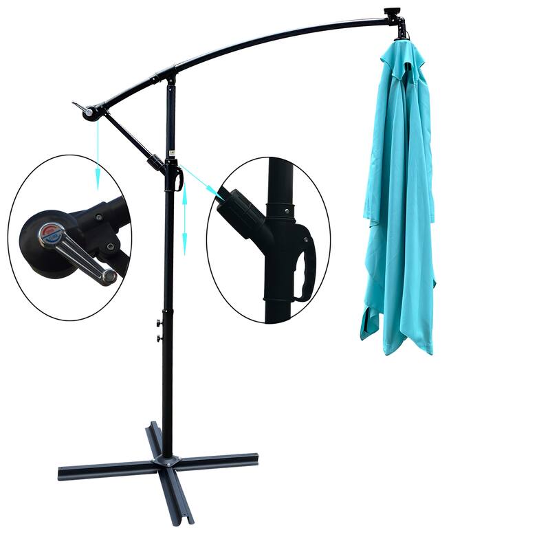 Rectangle 2x3M Patio Umbrella Solar Powered LED Lighted Sun Shade Market Waterproof 6 Ribs Umbrella with Crank and Cross Base