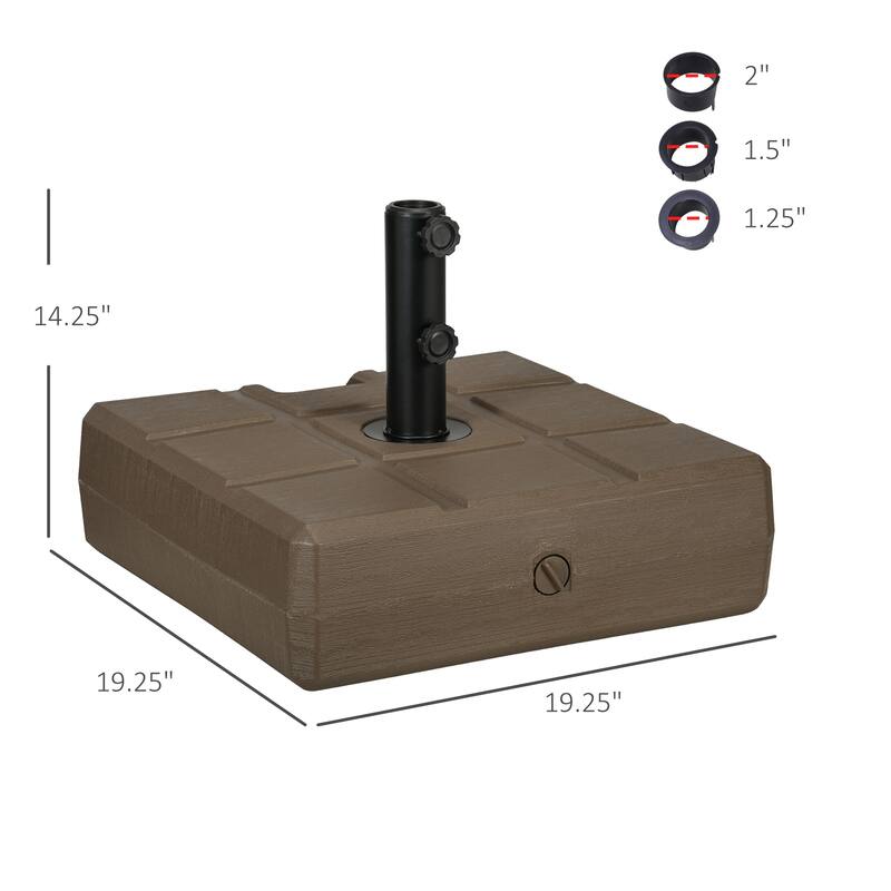 88 lbs. Fillable Patio Umbrella Base with Steel Umbrella Holder for 1.25 in., 1.5 in. or 2 in. Umbrella Poles, Brown
