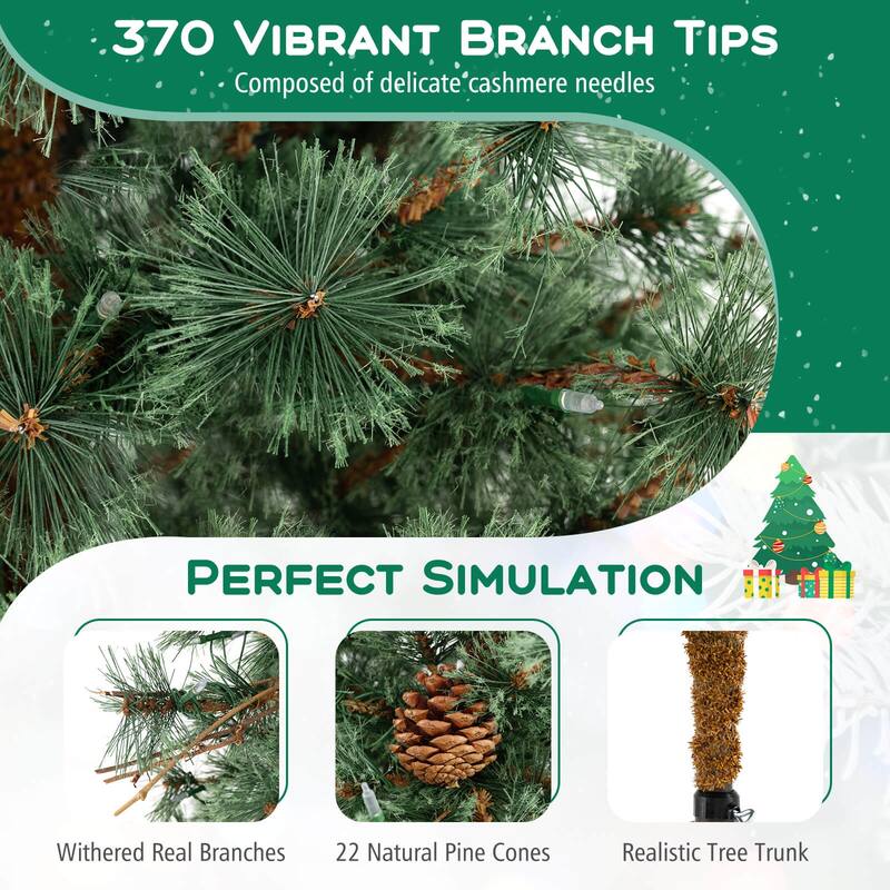 Costway 6/7/8 FT Artificial Christmas Tree with 370/502/702 Branch & - See Details - Green