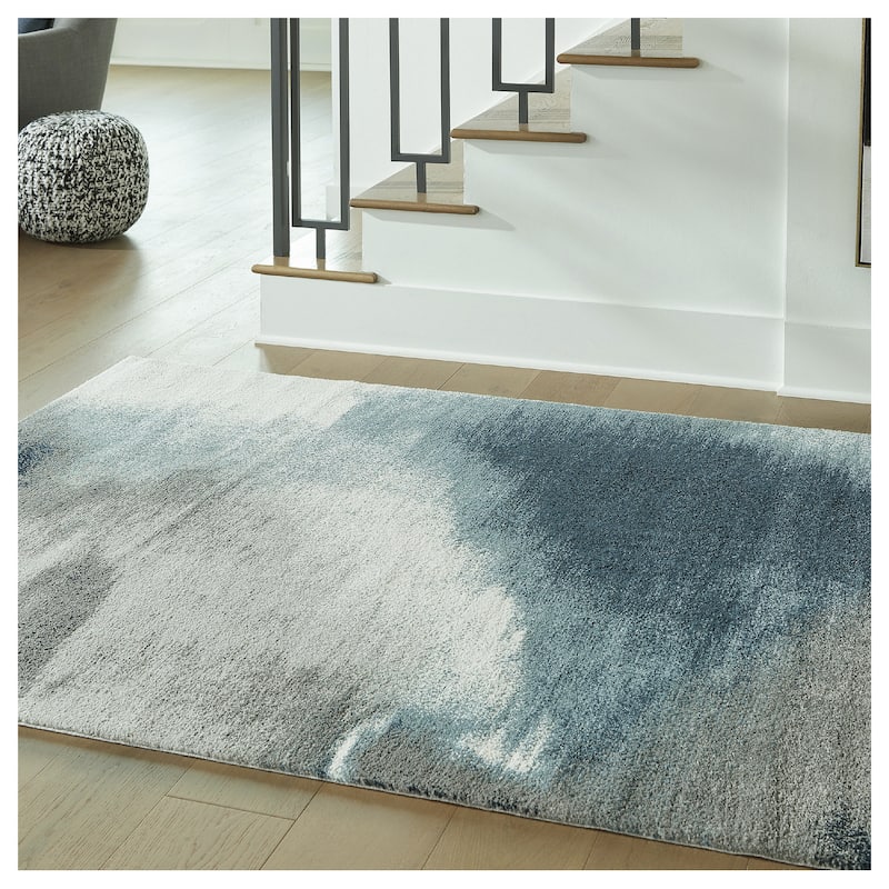 Signature Design by Ashley Brentward Blue/Gray Rug - 94.48" W x 120.1" D x 0.45" H