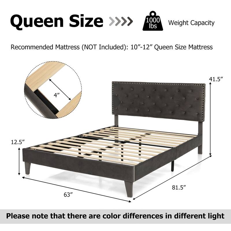 Costway Bed Frame Upholstered Platform Bed with Tufted Headboard