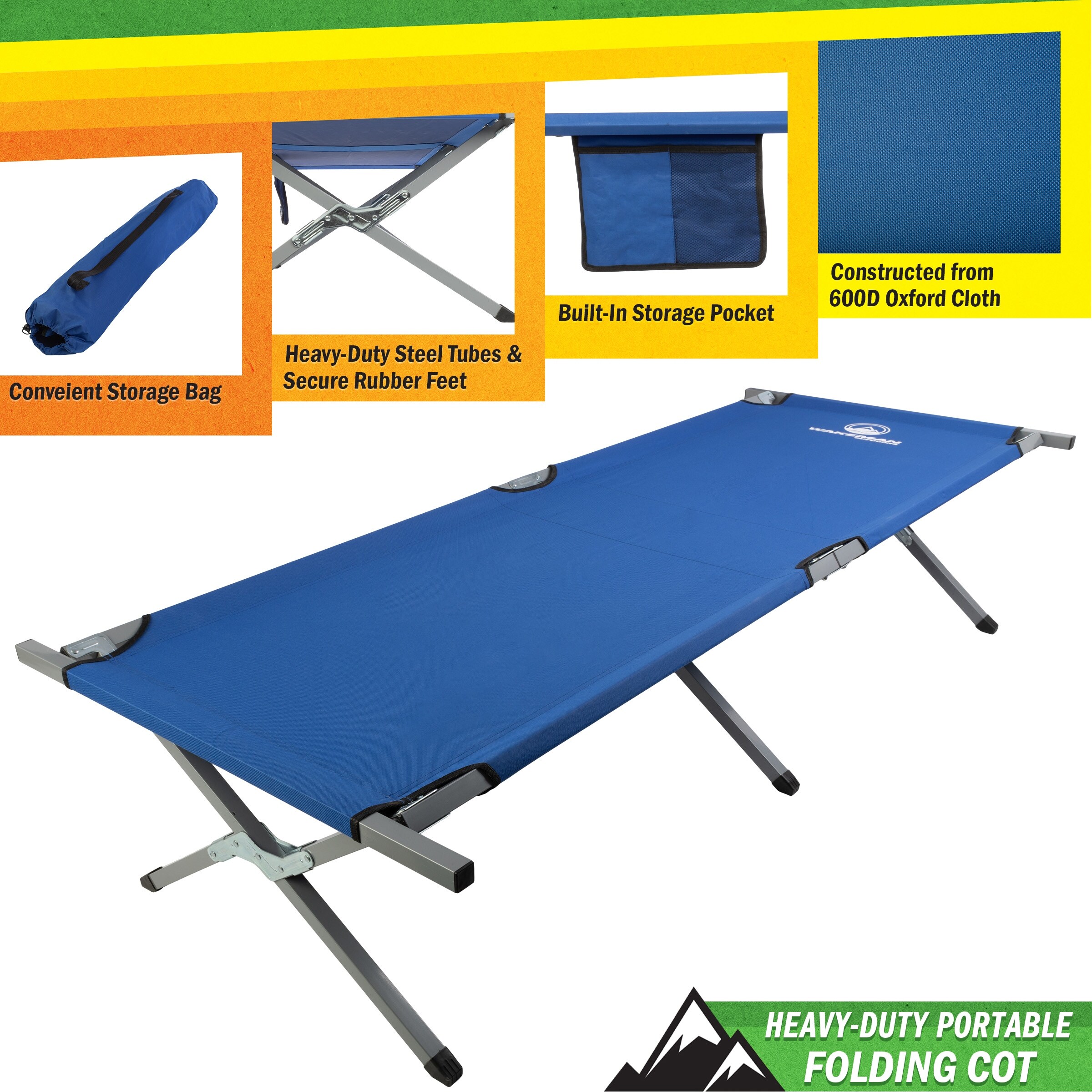 Camping Cot - Portable Folding Camp Bed with Carry Bag - 600D