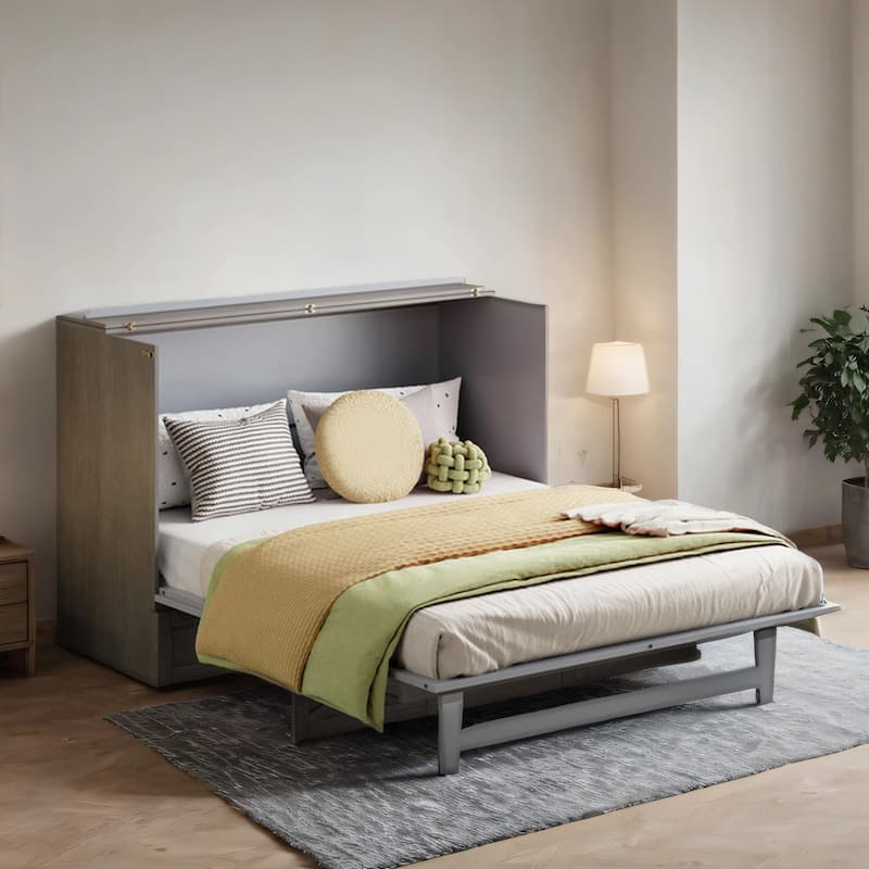 Full Size Wood Murphy Bed with Drawer,USB Port and Three-Prong Outlets