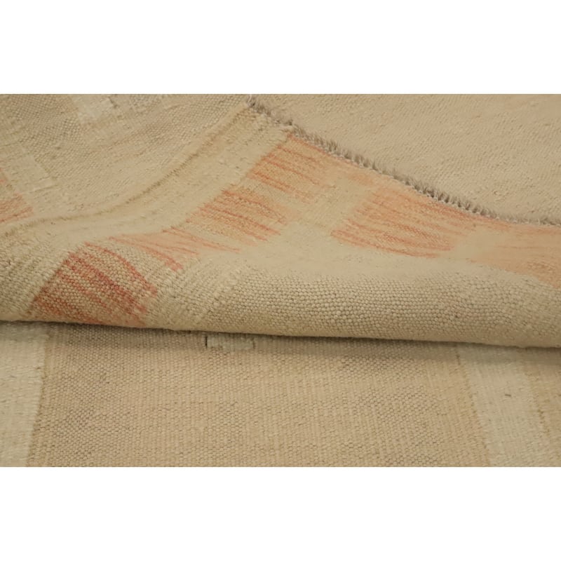 Hand Woven Oriental 100% Wool Carpet Southwestern Tribal Beige & Ivories Kilim Runner Rug - 9' 10'' X 2' 6''
