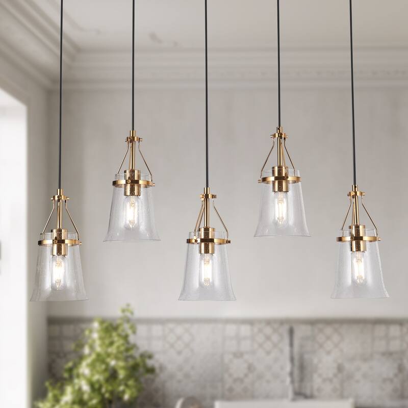 Haye Modern 5-Light Linear Chandelier Glass Island Lights for Kitchen Island - Black&Gold - 33.5" D x 5.5" W x 10" H