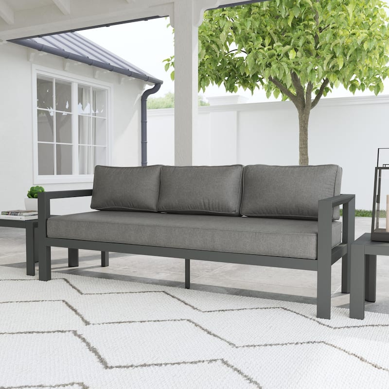 Grayton Gray Aluminum Outdoor Aluminum Sofa - 81" x 32" x 29"