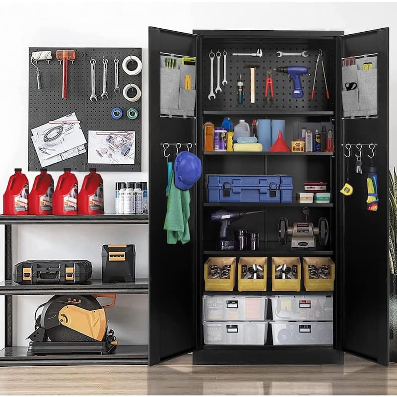 71 inch Garage Storage Cabinet Shelving Kitchen Pantry Locker with Adjustable Shelves for Office, Garage, Home, Pantry
