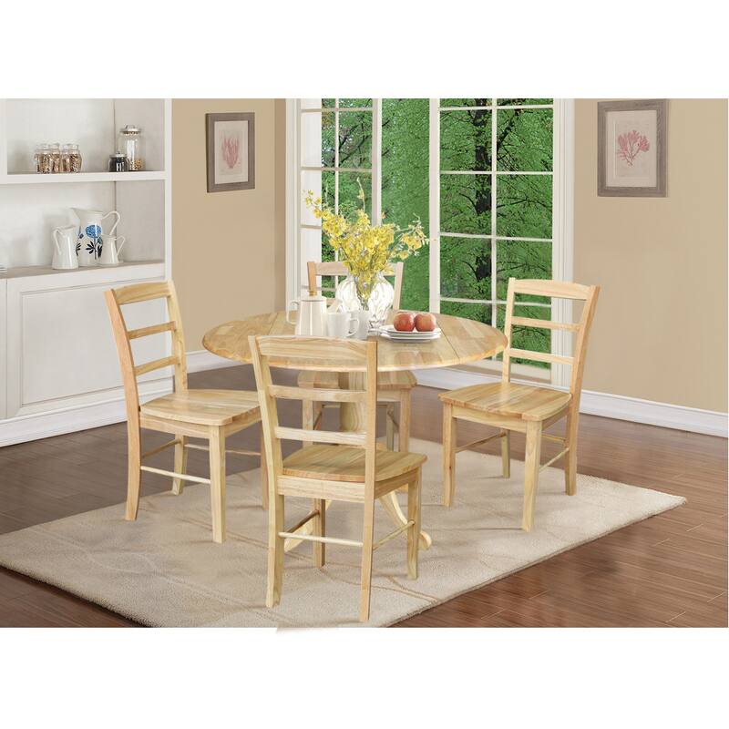 42" Drop Leaf Dining Table with 4 Ladderback Chairs - 5 Piece Set