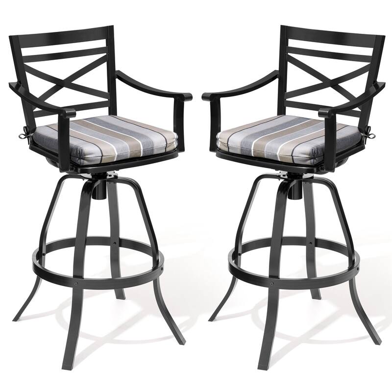 Outdoor Bar Stools Patio Cast Aluminum Swivel Barstools with Sunbrella Cushion - MILANOCHAR - 2PC