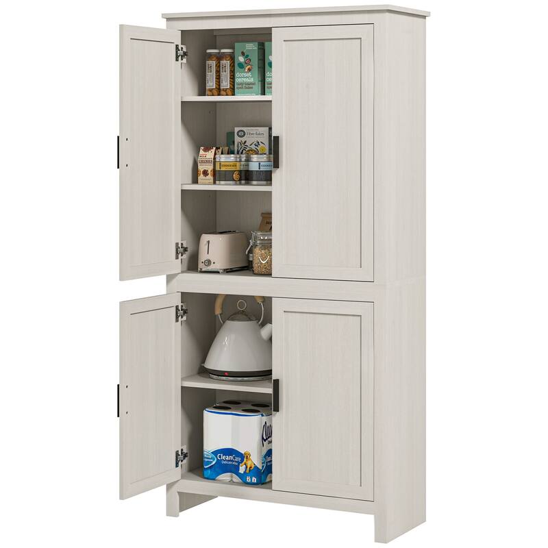 Particleboard Kitchen Storage Cabinet with Adjustable Shelves - 31.25" L x 13" W x 64" H - Antique White
