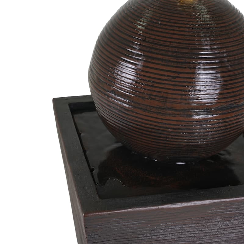35.5"H Dark Brown Concrete Tall Column Fountain-LED Light Retro Outdoor Oasis, Durable Decor Feature