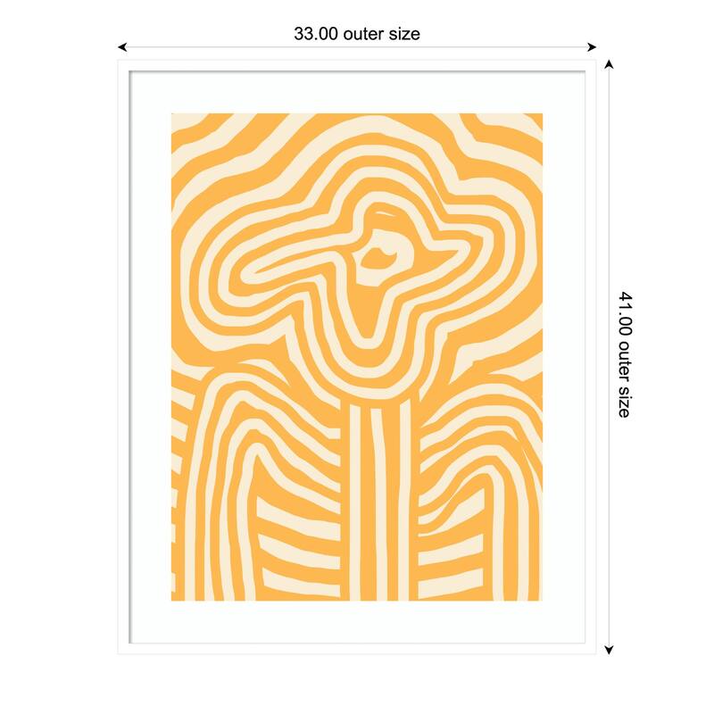 Yellow Striped Flower by Little Dean Wood Framed Wall Art Print - Svelte White