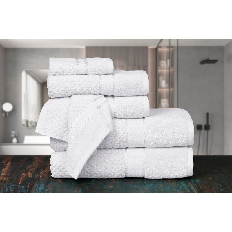 Towel Set of 6 Cotton Popcorn Textured by Ample Decor - 2Bath, 2Hand, 2Wash - White