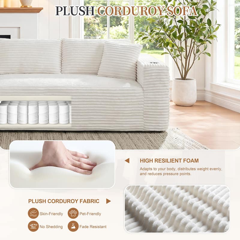 102'' No-Assembly Modular Corduroy Sofa with Cup Holder, Free Combination
