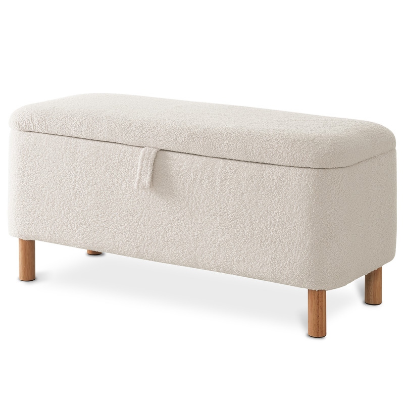 39.5 Off White Boucle Storage Ottoman Bench Sherpa Storage Bench Ottoman Foot Rest End of Bed for Living Room Bedroom Wood Leg Bed Bath Beyond 40176137