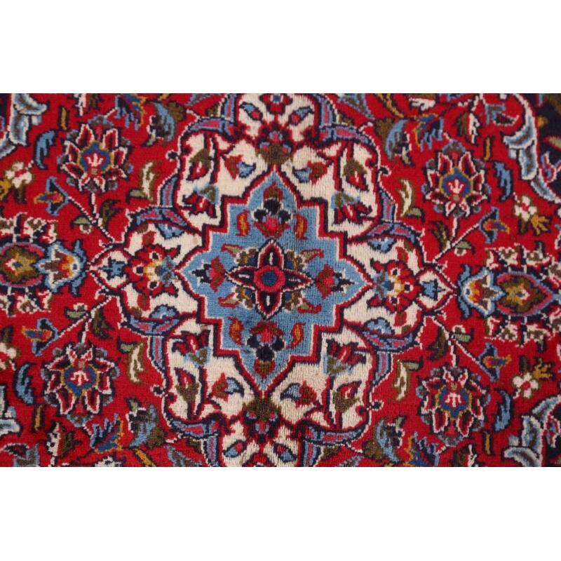 Hand Knotted Oriental 100% Wool Carpet Traditional Floral Navy Blue & Blues Mashad Area Rug - 12' 7'' X 9' 7''