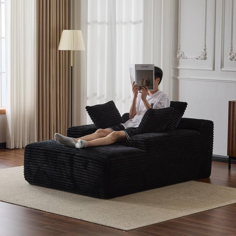 Oversized Chaise Lounge Chair, Modern Corduroy Sleeper Sofa Daybed, Black, No Assembly