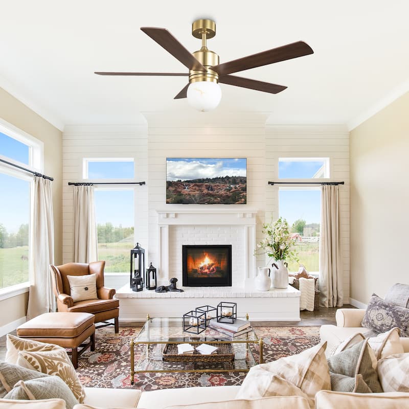 52" Modern Globe Frosted Glass Gold Dimmable Ceiling Fan with Light and Remote