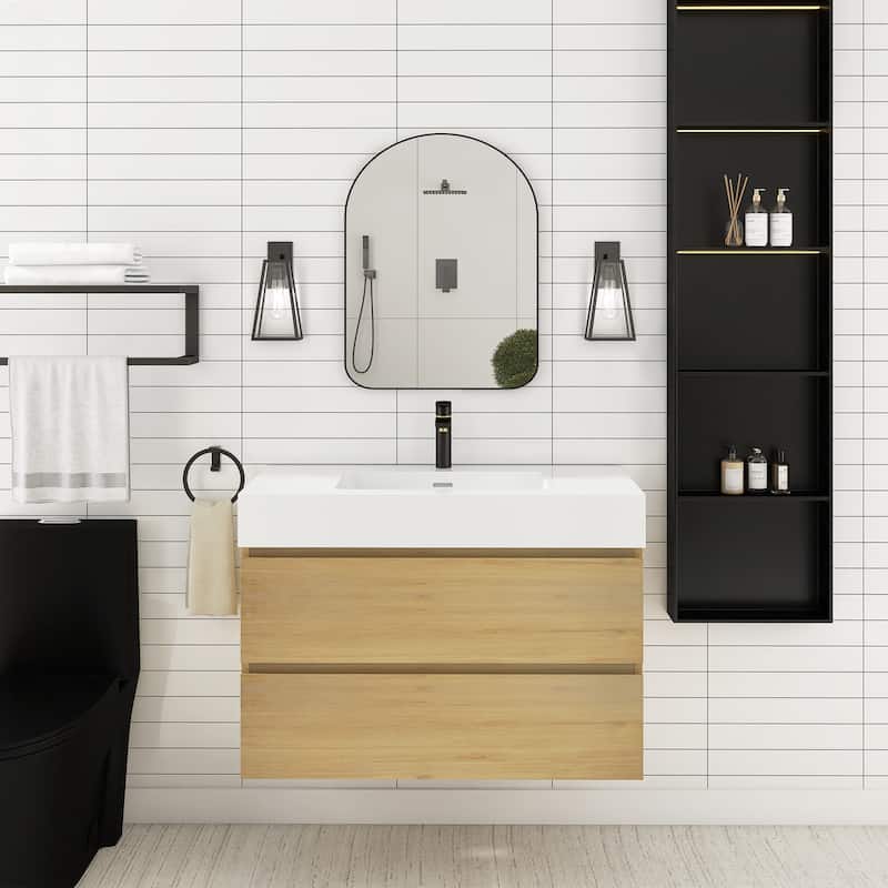Floating Bathroom Vanity with Solid Surface Top
