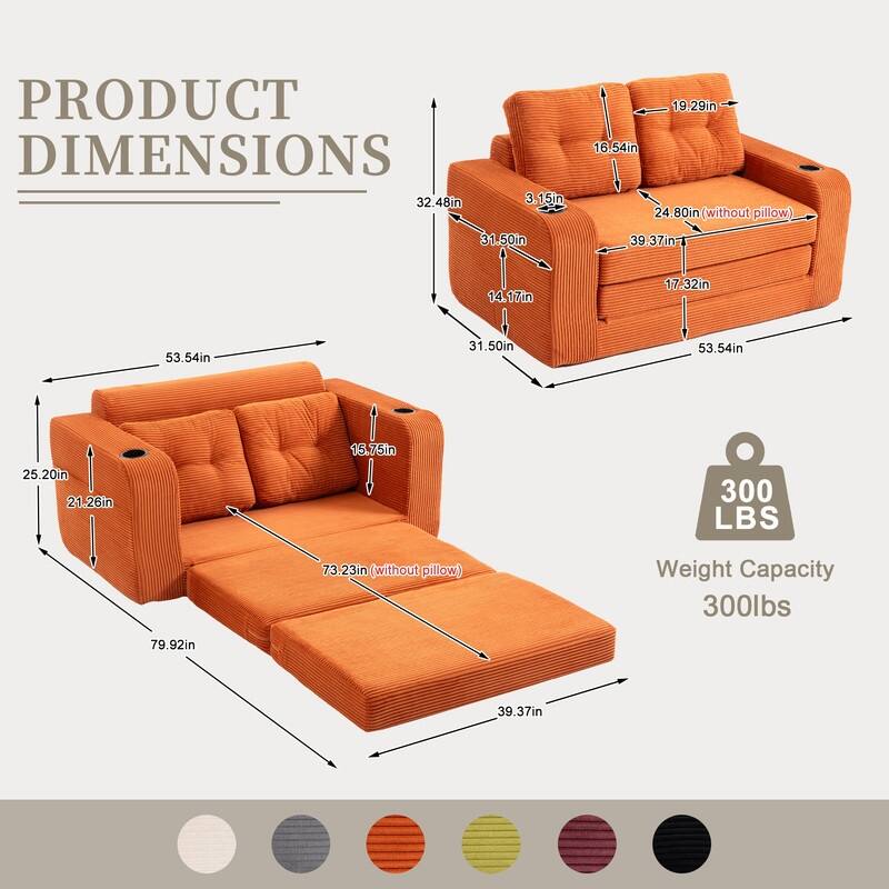 HOMEFUN 2 in 1 Convertible Sofa Bed,Corduroy Upholstered Compressed Sofa Bed for Living Room
