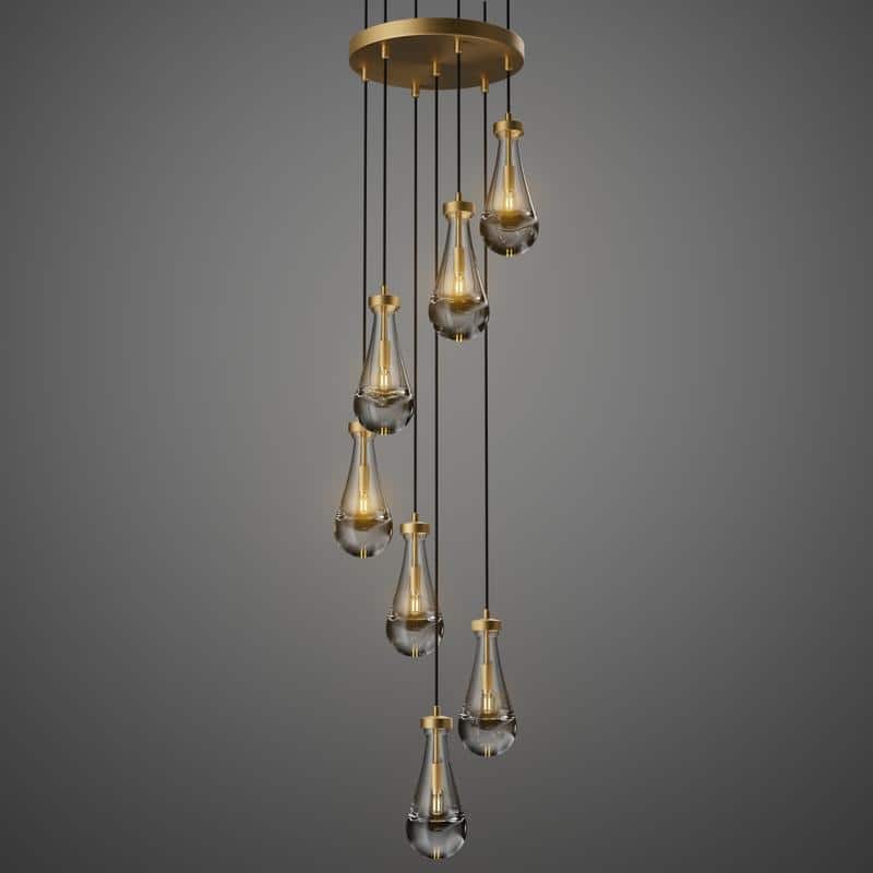 KAYLA Farmhouse Chandelier for Staircase, Foyer, Glass Pendant Light Fixture for Kitchen Island (Bulb Included)