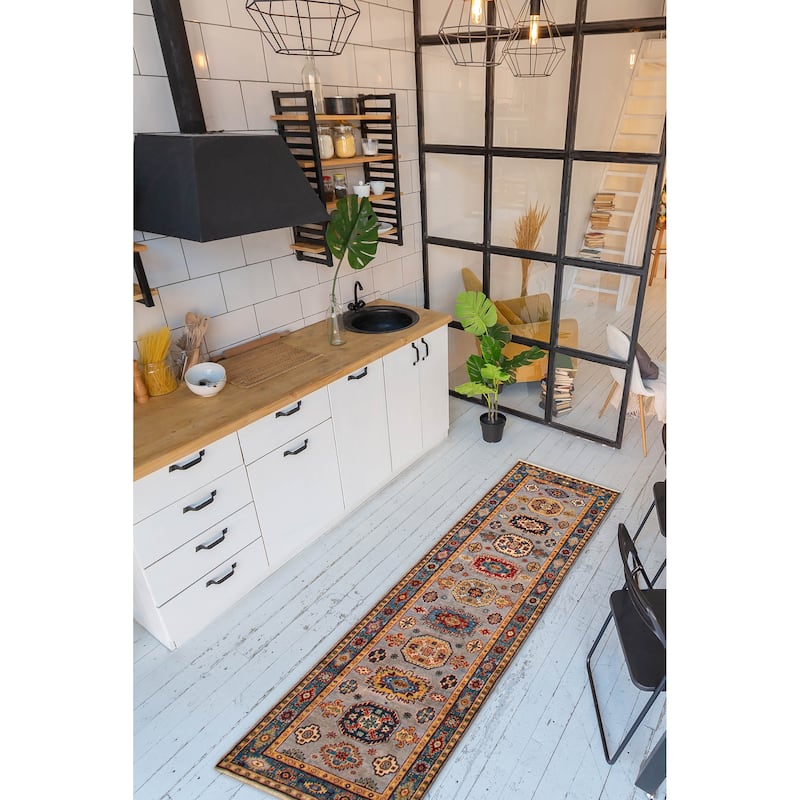 ECARPETGALLERY Hand-knotted Uzbek Ghazni Grey Wool Rug - 2'8 x 9'9