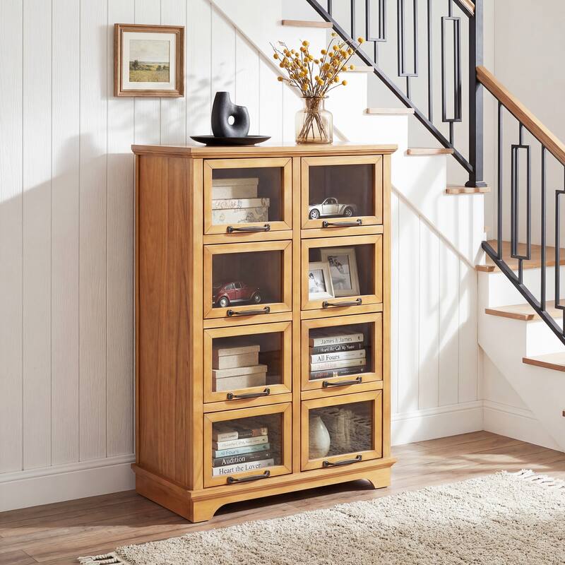 Christopher Knight Home - Modern Rubberwood Storage Cabinet with 8 Glass Doors - Natural