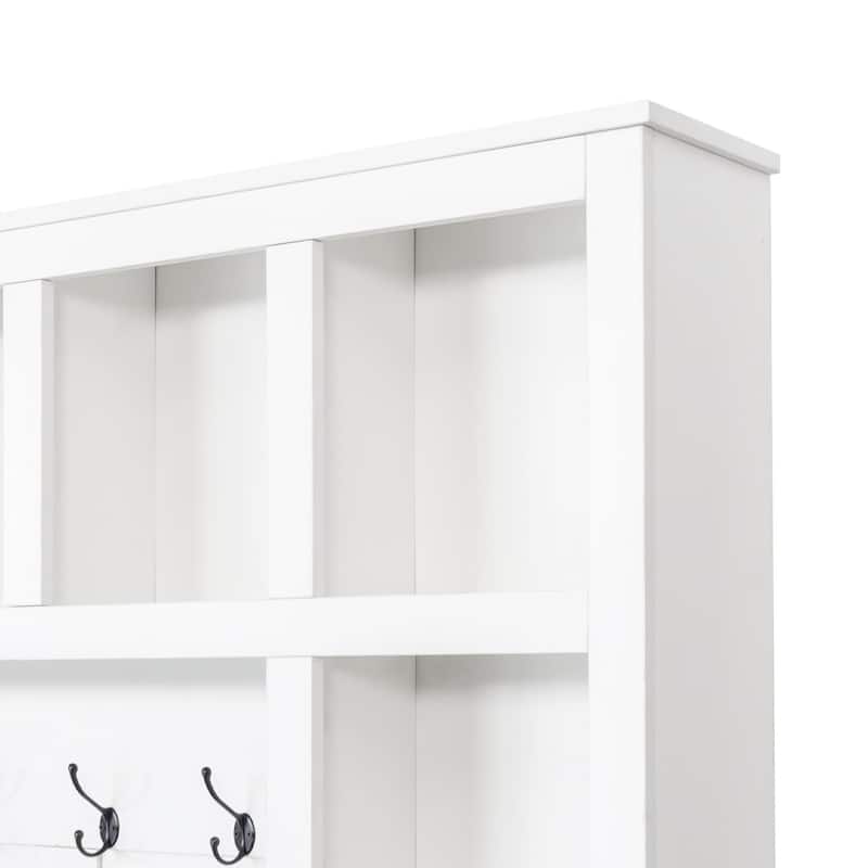 4-in-1 Entryway Hall Tree Cabinet with Shoe Storage, Wooden Coat Rack Storage Bench with Adjustable Shelves