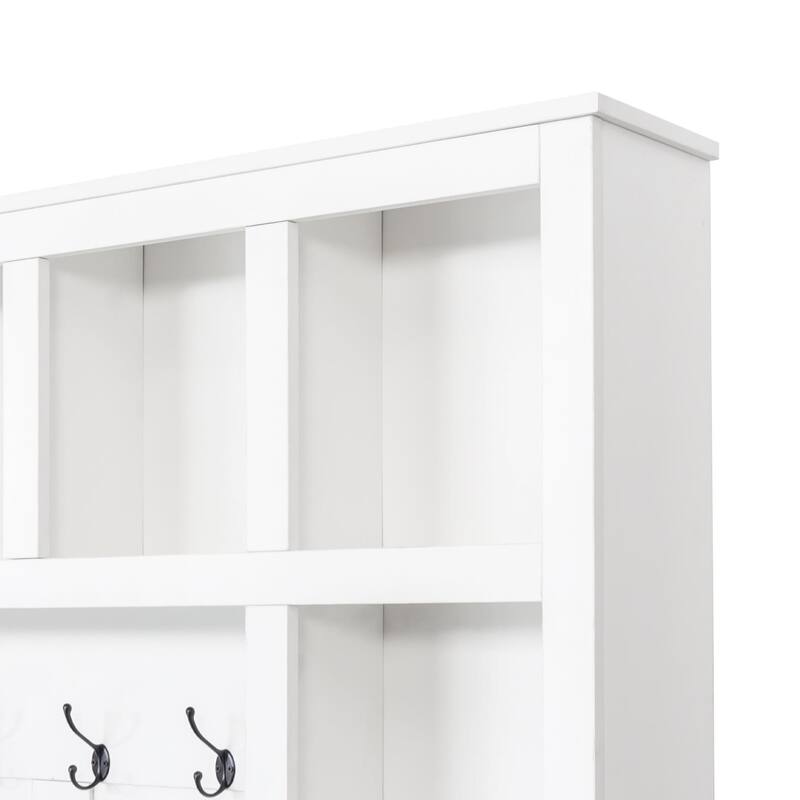 Farmhouse Wooden Style 4-in-1 Hall Tree with Storage Bench and Shoe Cubbies - 59" W × 15.7" D × 76.7" H