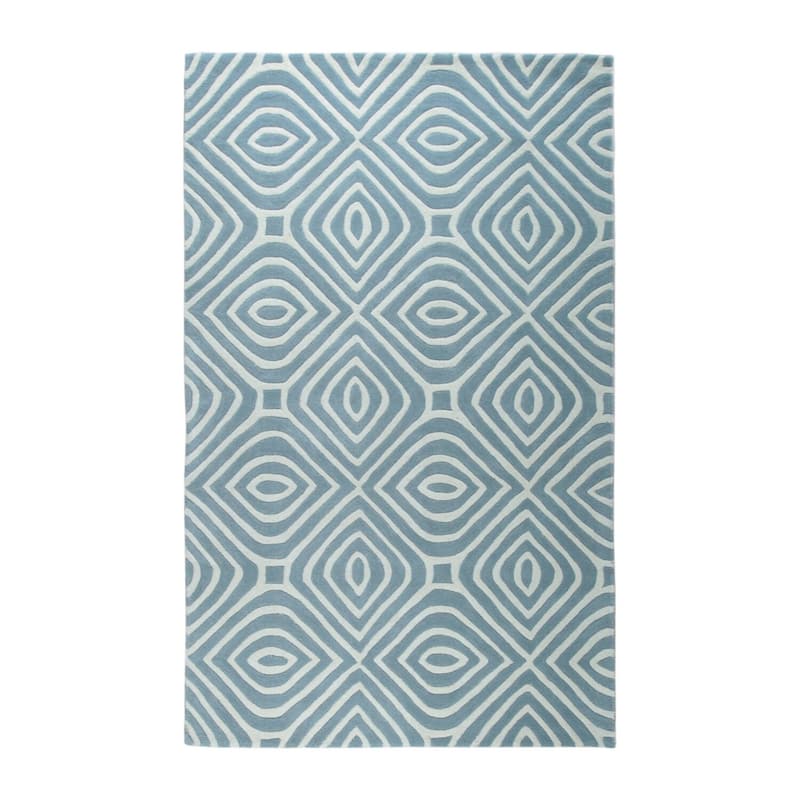 Hand-Knotted Wool Red/Navy Area Rug, 10' x 14', Soft Luxurious Handcrafted Texture for Modern Interiors - L