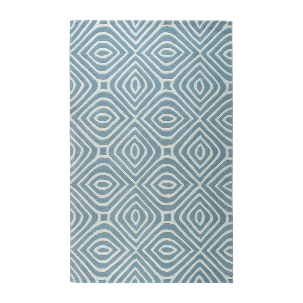 Hand-Knotted Wool Red/Navy Area Rug, 10' x 14', Soft Luxurious Handcrafted Texture for Modern Interiors - L