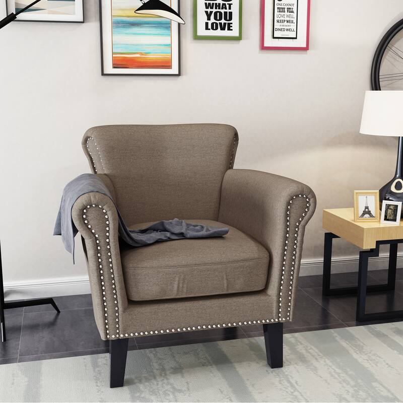Roomfitters Upholstered Club Chair with Rolled Arms, Nailhead Trim and Cushioned Seat, Stylish Accent Armchair