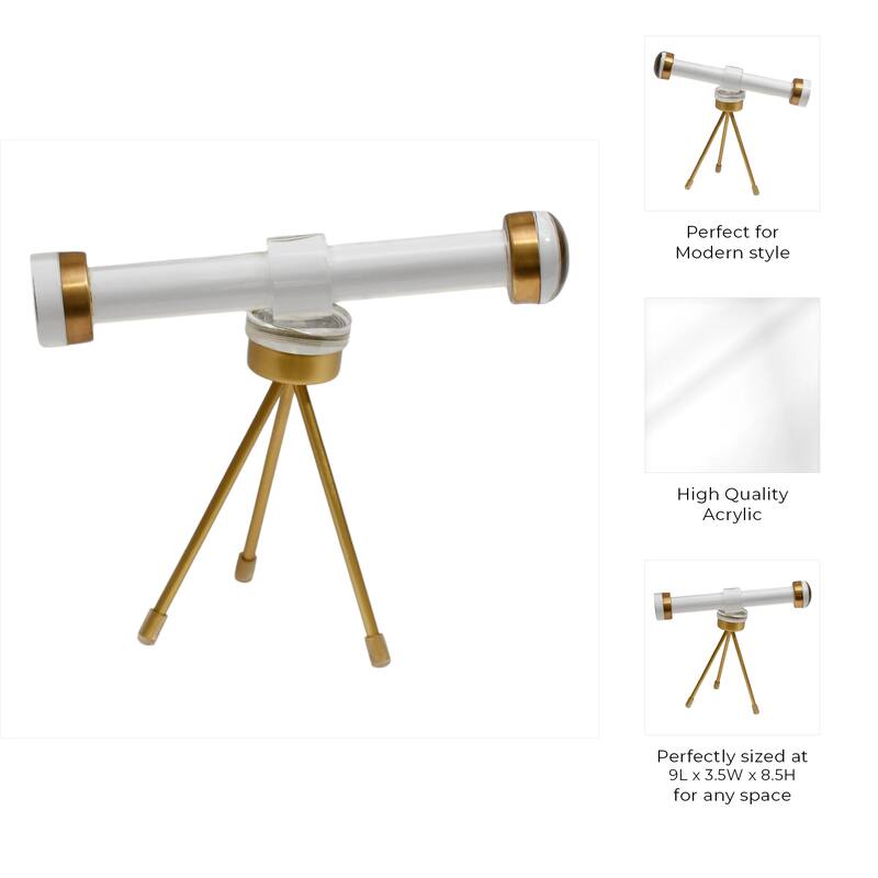 Acrylic And Brass Decorative Object Telescope Sculpture - 9" Gold - 9" x 3.5" x 8.5"