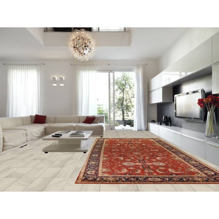 Floral Heriz Serapi Indian Large Area Rug Hand-Knotted Wool Carpet - 8'11"x 17'11"