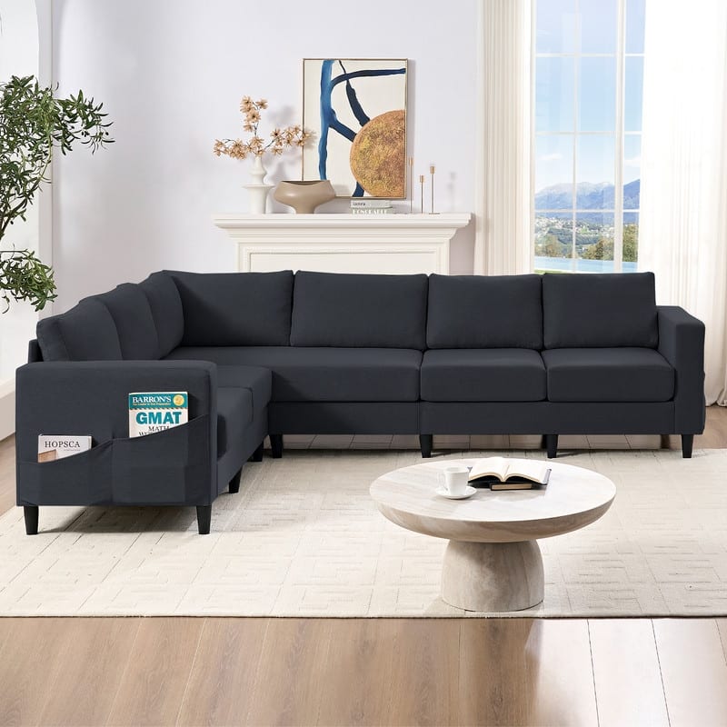 Mixoy 108" Linen Oversized Modular Sectional Sofa,L-Shaped Sectional Sofas with Side Pocket,Large 6 Seater Corner Sofa