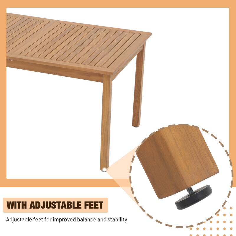 Outdoor Wooden Dining Table Set with 6 Woven Rope Chairs