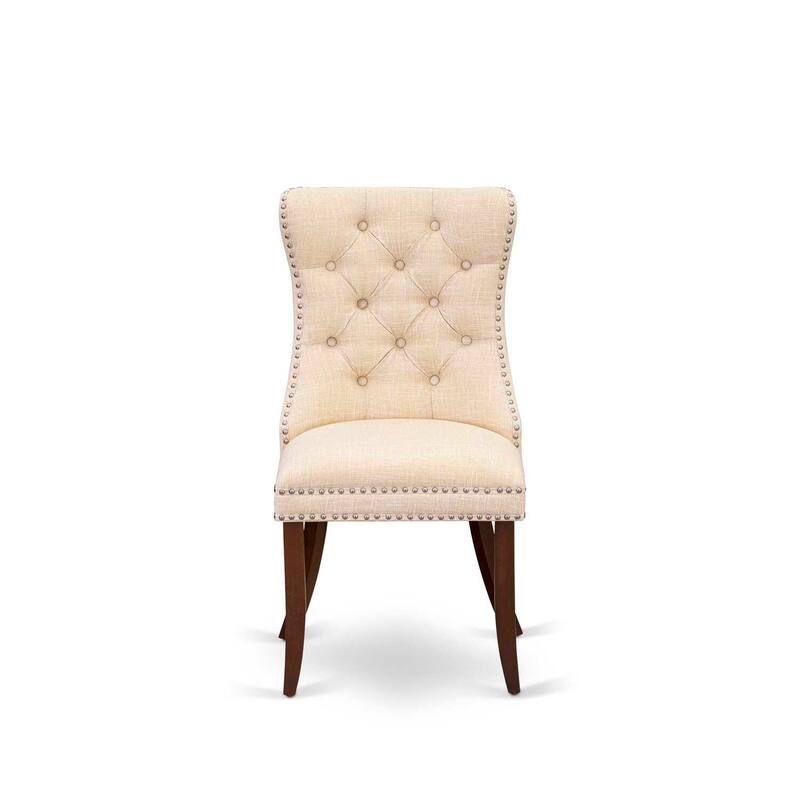 Parsons Dining Chairs Set of 2 - Light Beige Linen Upholstered Accent Chairs with Nailhead Trim