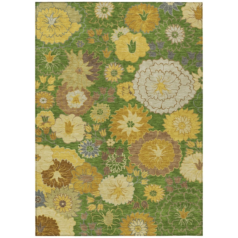 Machine Washable Indoor/ Outdoor Modern Floral Chantille Rug