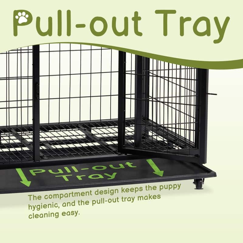 Heavy Duty Pet Playpen for Training Indoor Outdoor with Plastic Tray, Double Doors & Secure Lock