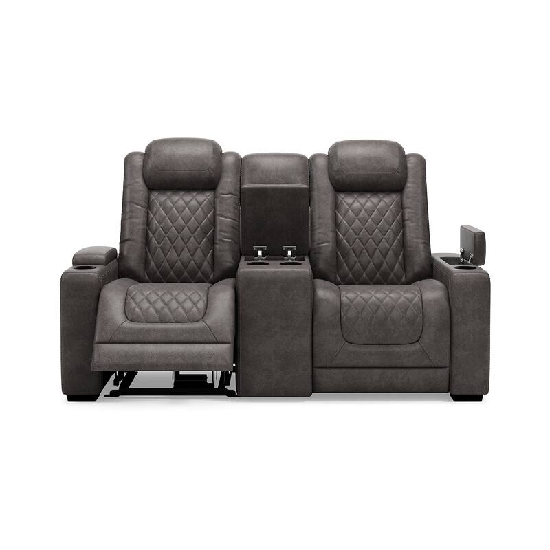 Signature Design by Ashley HyllMont Gray Power Reclining Loveseat with Console - 71.75" W x 39" D x 44" H