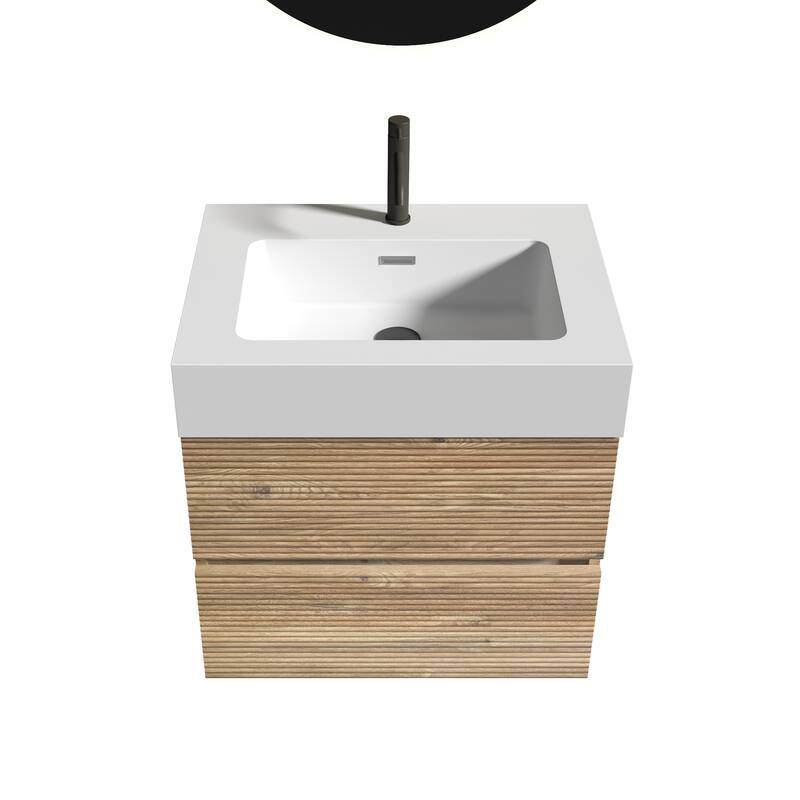 GDFStudio - Grace Wall-Mounted Bathroom Vanity with Engineered Quartz Sink & Soft Close Drawers, without Drainage and Faucet