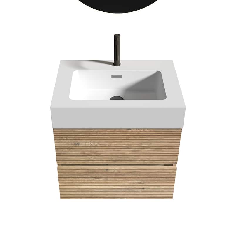 Wall Mounted Bathroom Vanity with Solid Surface Sink and Soft Drawers
