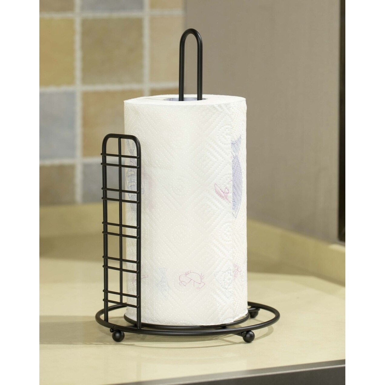 Freestanding Round Black Iron Paper Towel Holder On Sale Bed Bath Beyond 40010338