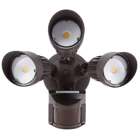 30W 3-Head Motion Activated LED Outdoor Security Light, 3000K/5000K, Bronze