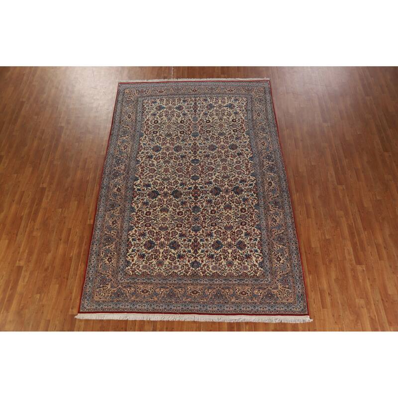 Hand Knotted Oriental 100% Wool Carpet Traditional All-Over Beige & Ivories Nain Area Rug - 11' 1'' X 7' 4''