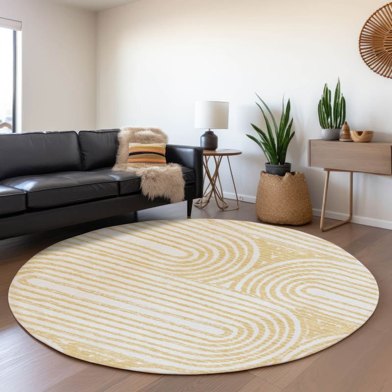 Premium Washable Super Soft Contemporary Mayfield Rug - Gold - 8' x 8' - Round