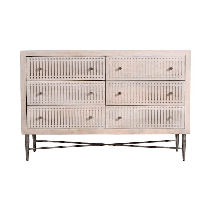 HomeRoots 48" Brushed Ivory Solid Wood Six Drawer Double Dresser - Ivory - 6-drawer