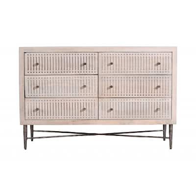 HomeRoots 48" Brushed Ivory Solid Wood Six Drawer Double Dresser